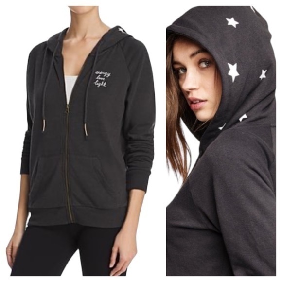 Spiritual Gangster Tops - Spiritual Gangster Gray Black White Star Energy Love Light Zip Up Hoodie XS